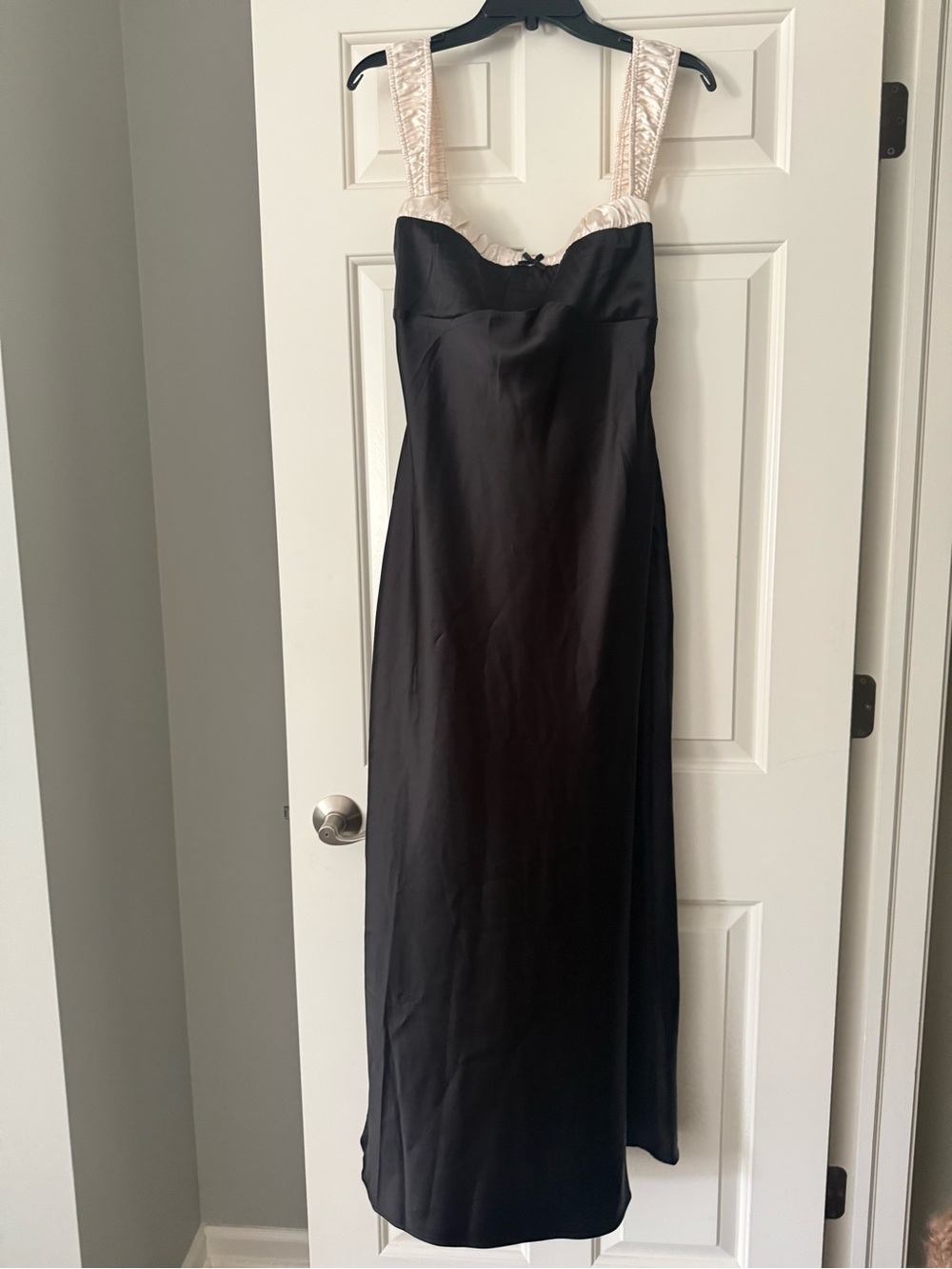 Princess Polly Black Satin Maxi Dress with Cream Lace Straps